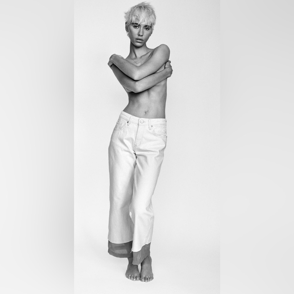 NWT Zara TRF mid waist organza white denim jeans sz 0